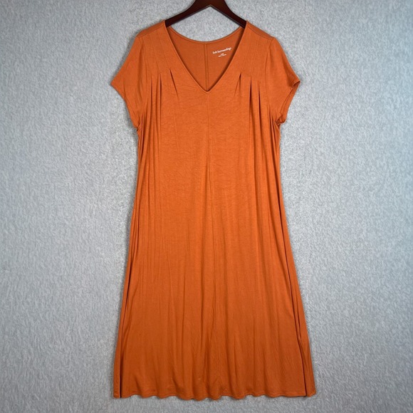 Soft Surroundings Dresses & Skirts - Soft Surroundings Orange V Neck Short Sleeve A Line Jersey Midi Dress Size Large